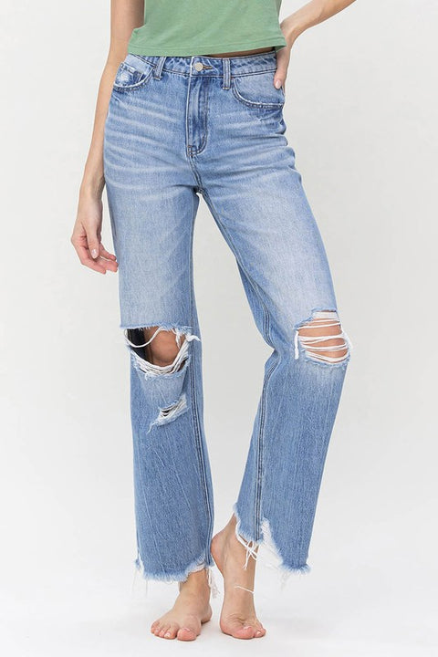 90'S VINTAGE  HIGH RISE DISTRESSED JEANS