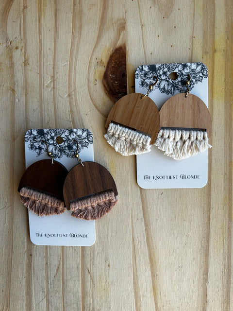 Wood And Yarn Earrings