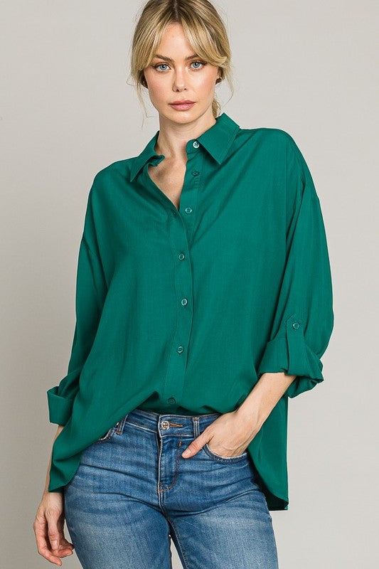 Emerald Green Oversized Button Down Top