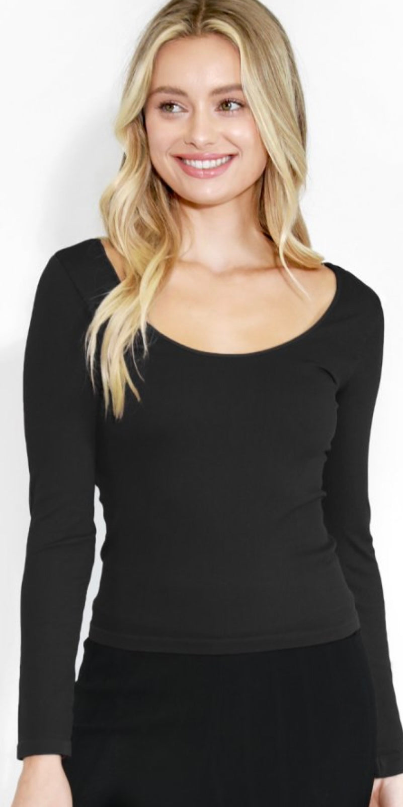 Great Basic Black Ribbed Scoop Neck Top