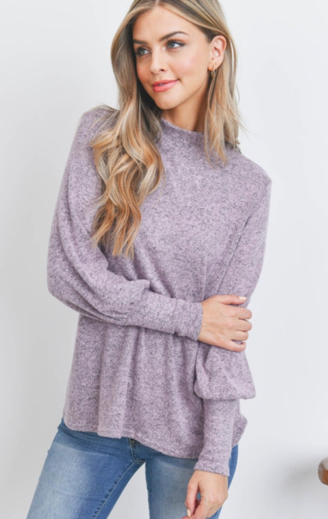 Puff Sleeve Mock Neck Top In Mauve
