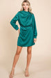 Long Sleeve And Green Satin Mini Dress