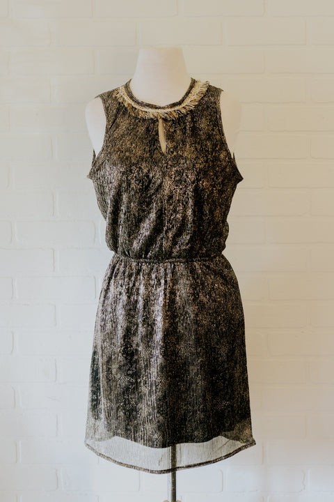 Party In Black Gold Foil Dress Sleeveless